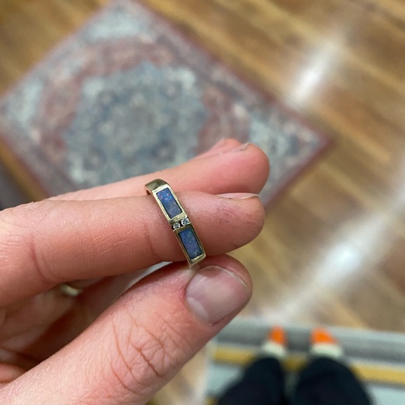 14k Solid Yellow Gold Australian Fire Opal and Diamond Ring Size 5.5 - Picture 7 of 8